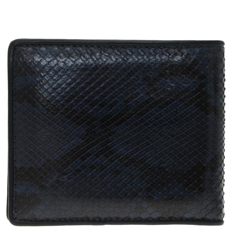 Pre Owned Gucci Blue Snake Skin Bi-Fold Wallet