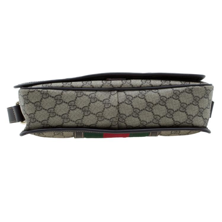 Pre Owned Gucci Brown GG Supreme Coated Canvas and Leather Web Detail Messenger Bag