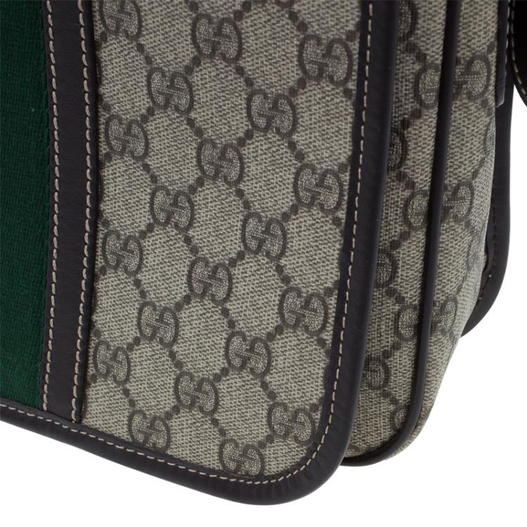 Pre Owned Gucci Brown GG Supreme Coated Canvas and Leather Web Detail Messenger Bag