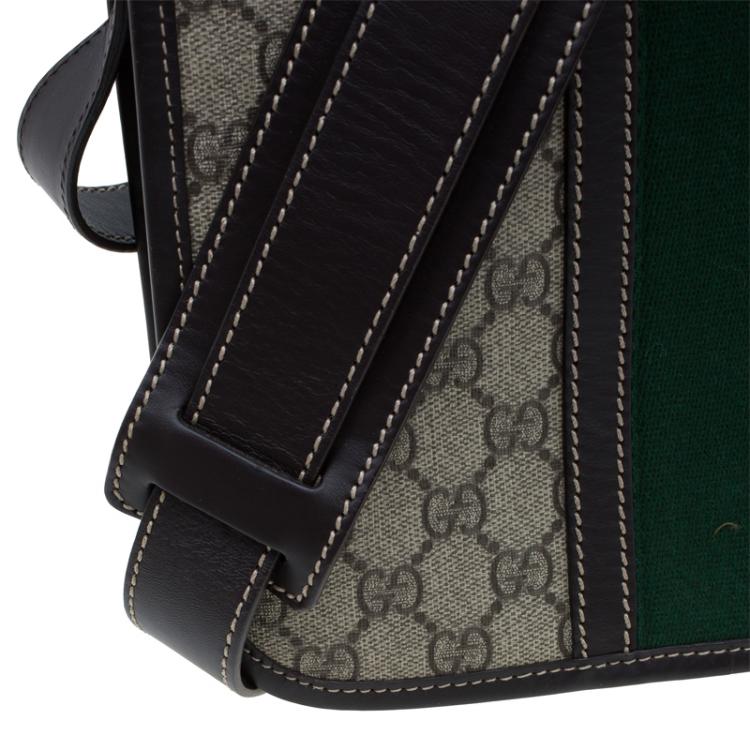 Pre Owned Gucci Brown GG Supreme Coated Canvas and Leather Web Detail Messenger Bag
