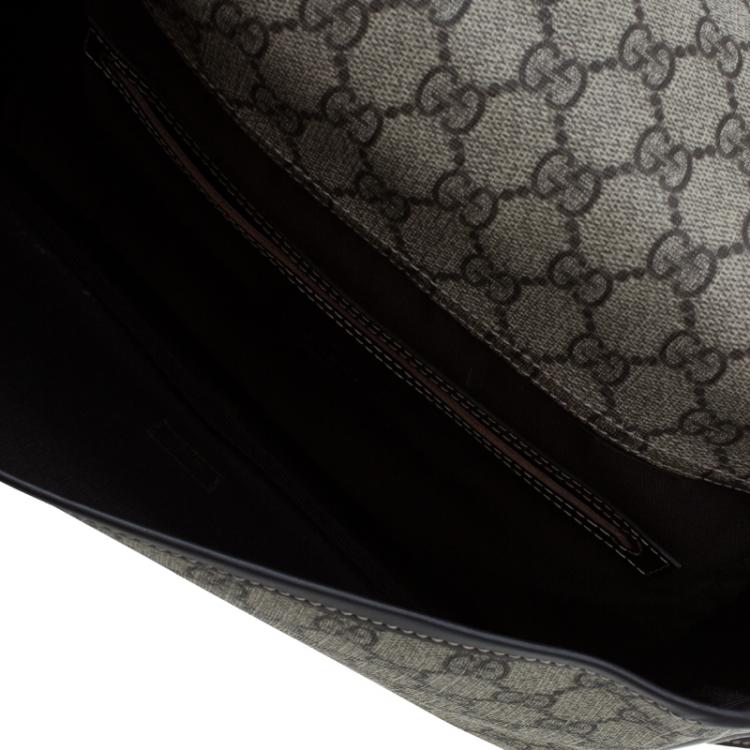 Pre Owned Gucci Brown GG Supreme Coated Canvas and Leather Web Detail Messenger Bag