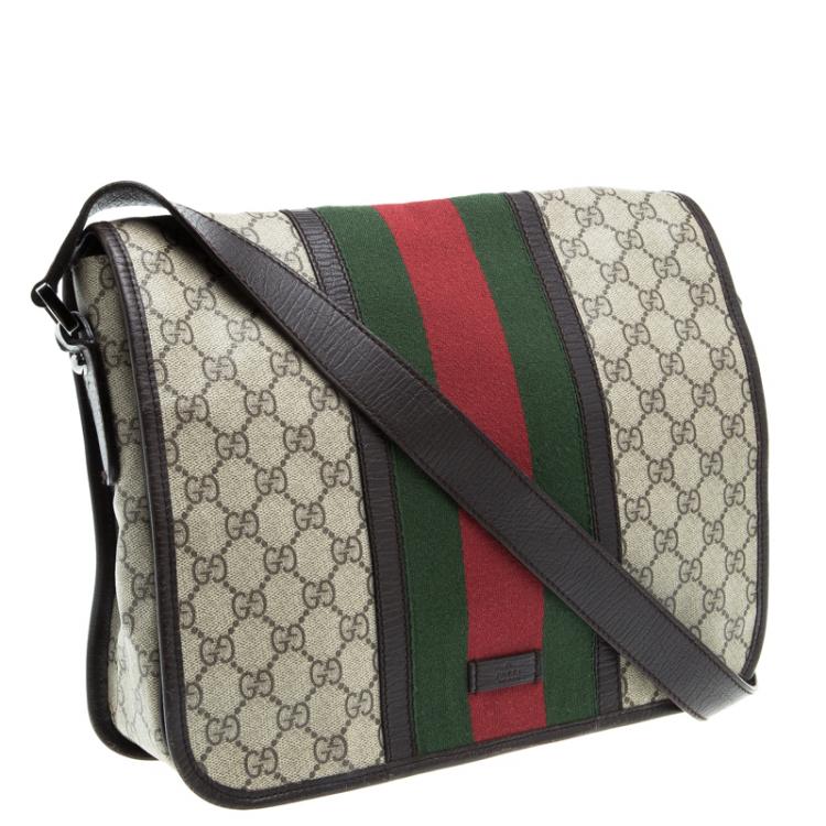 Pre Owned Gucci Beige/Brown GG Supreme Canvas Web Messenger Bag
