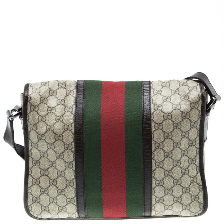 Pre Owned Gucci Beige/Brown GG Supreme Canvas Web Messenger Bag