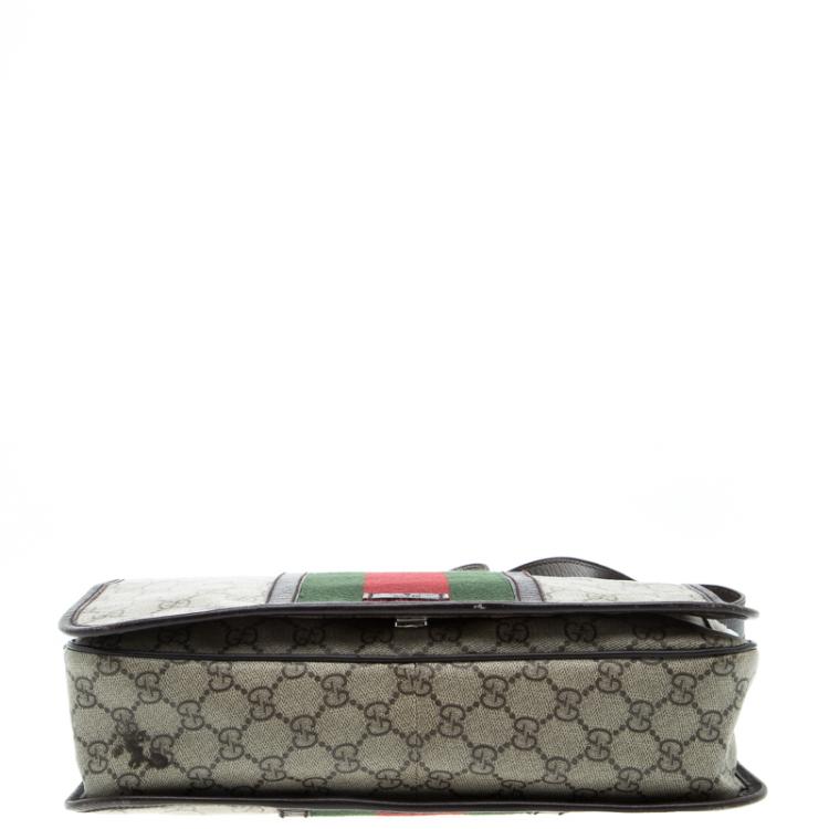 Pre Owned Gucci Beige/Brown GG Supreme Canvas Web Messenger Bag