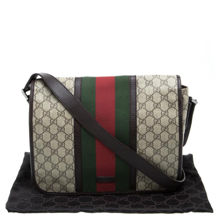 Pre Owned Gucci Beige/Brown GG Supreme Canvas Web Messenger Bag