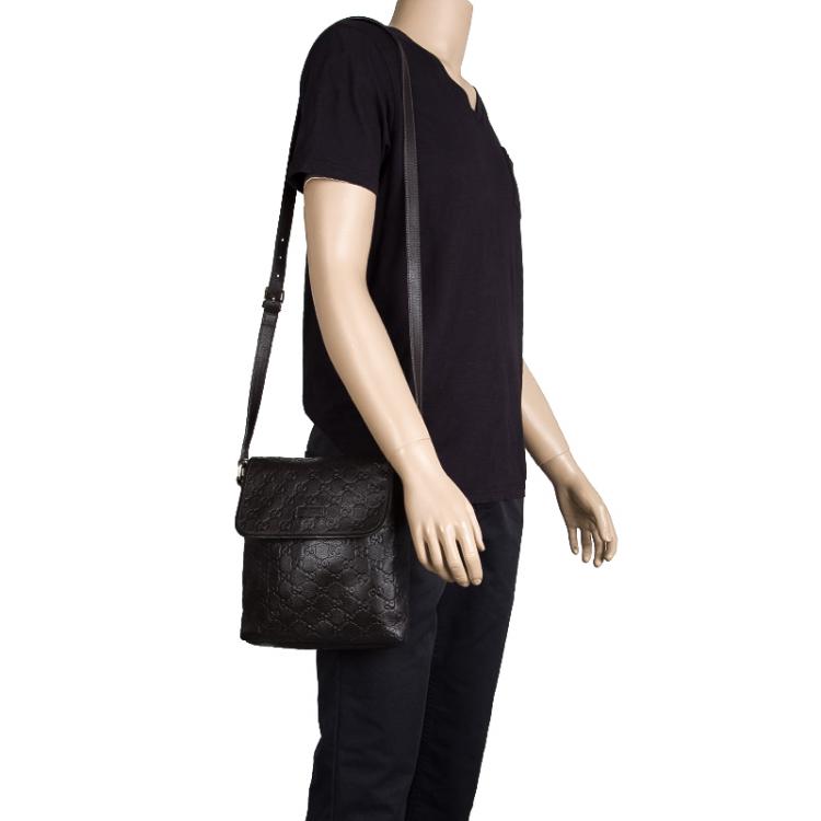 Pre Owned Gucci Dark Brown Guccissima Leather Messenger Bag