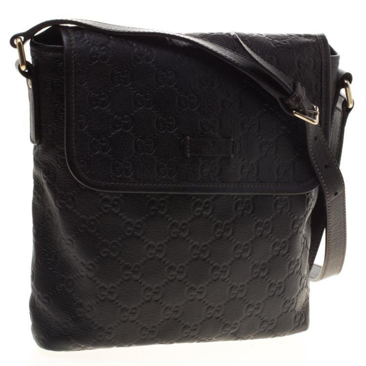 Pre Owned Gucci Dark Brown Guccissima Leather Messenger Bag