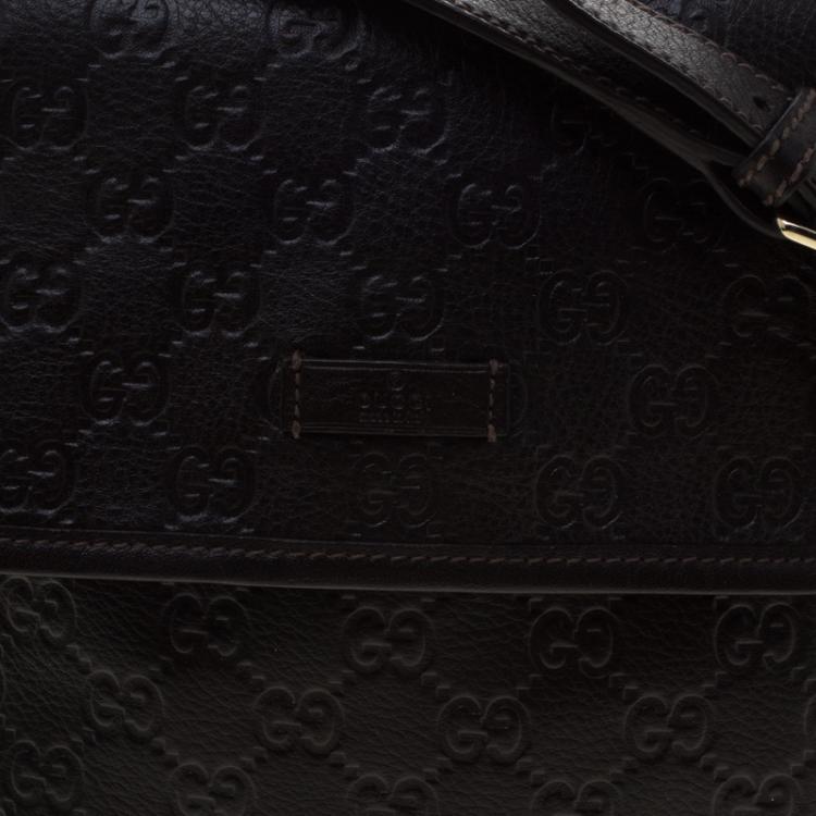 Pre Owned Gucci Dark Brown Guccissima Leather Messenger Bag