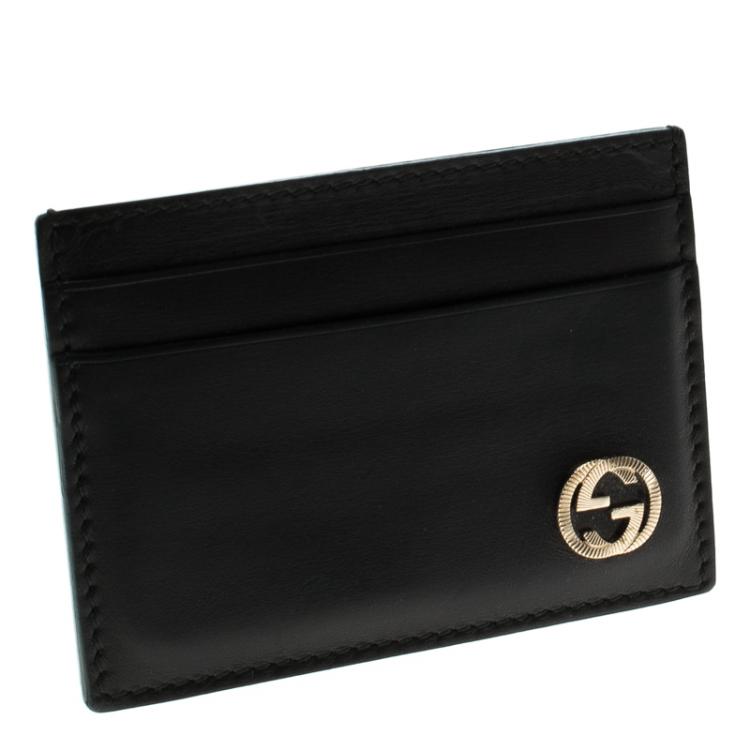 Pre Owned Gucci Black Leather GG Logo Card Holder