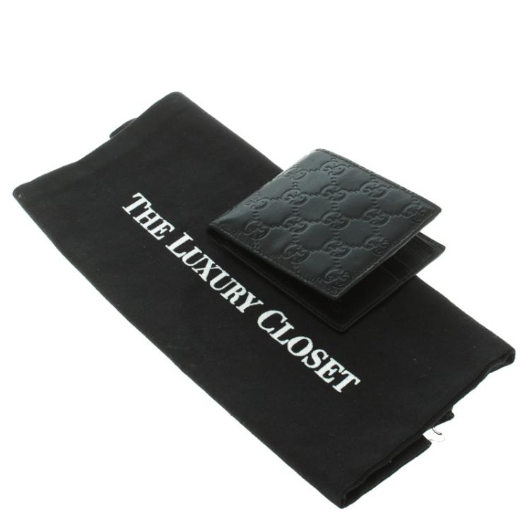 Pre Owned Gucci Black Guccissima Leather Bi Fold Wallet