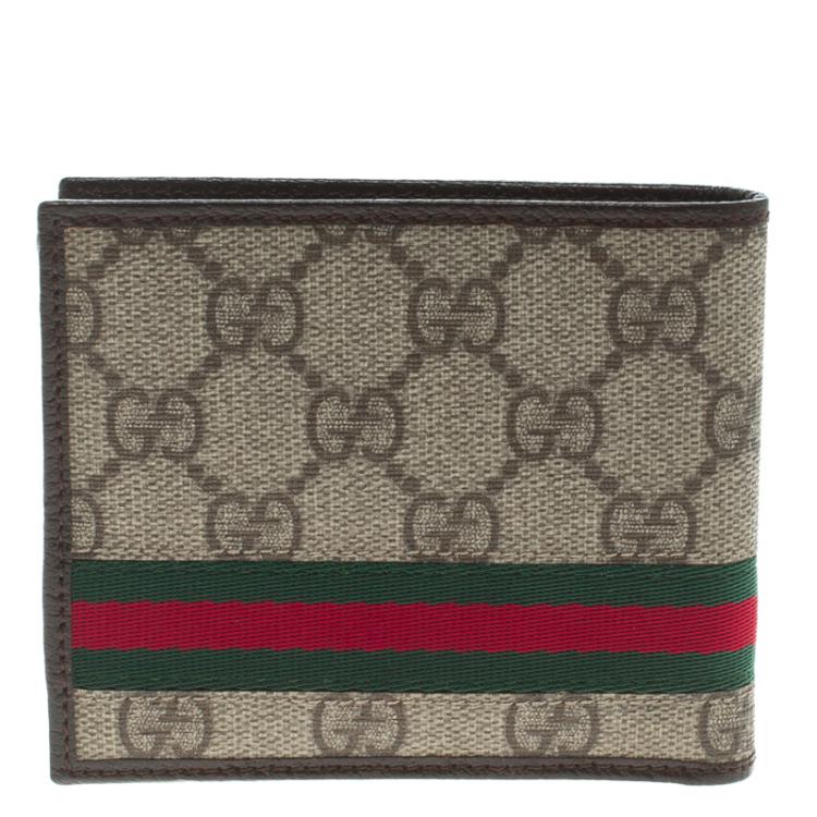 Pre Owned Gucci Beige GG Supreme Canvas Web Bi Fold Wallet