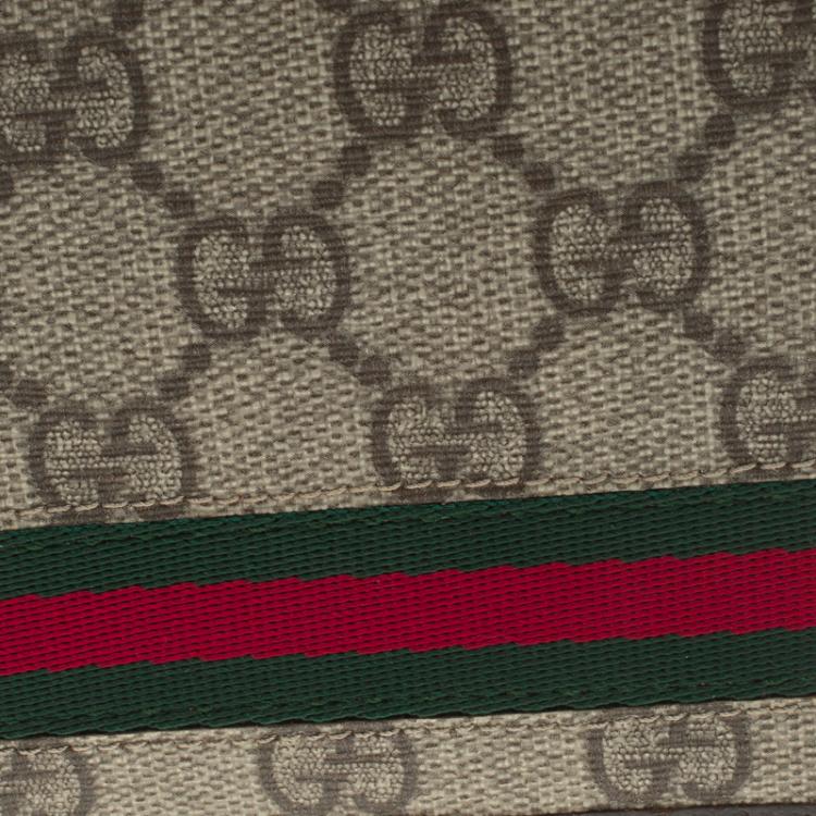 Pre Owned Gucci Beige GG Supreme Canvas Web Bi Fold Wallet
