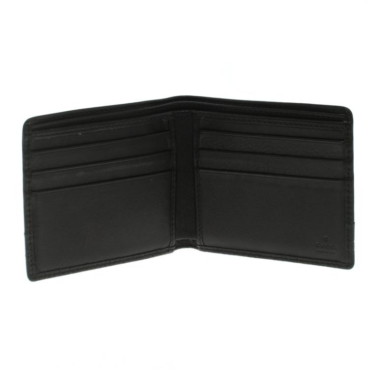 Pre Owned Gucci Black Leather Micro Guccissima  Trim Bi-Fold Wallet