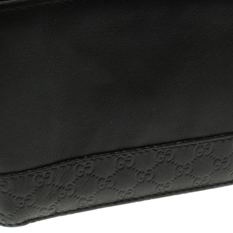 Pre Owned Gucci Black Leather Micro Guccissima  Trim Bi-Fold Wallet