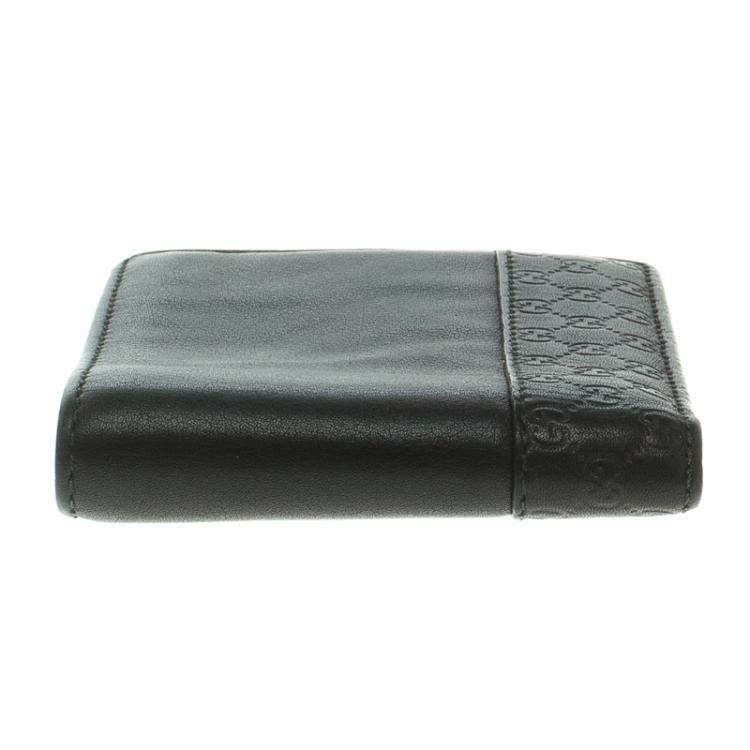 Pre Owned Gucci Black Leather Micro Guccissima  Trim Bi-Fold Wallet