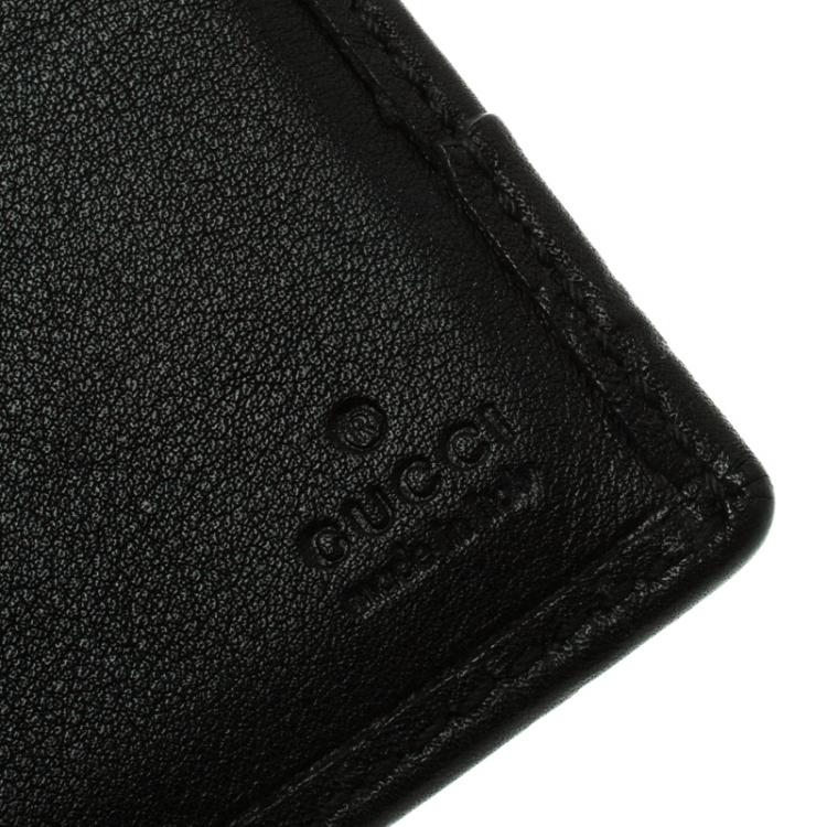 Pre Owned Gucci Black Leather Micro Guccissima  Trim Bi-Fold Wallet