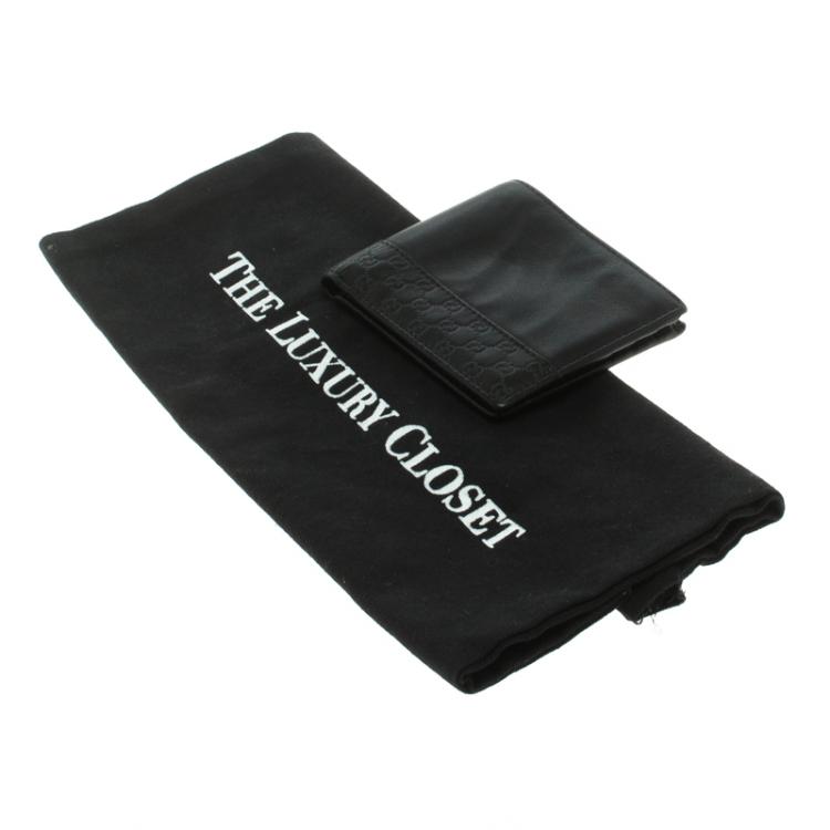 Pre Owned Gucci Black Leather Micro Guccissima  Trim Bi-Fold Wallet