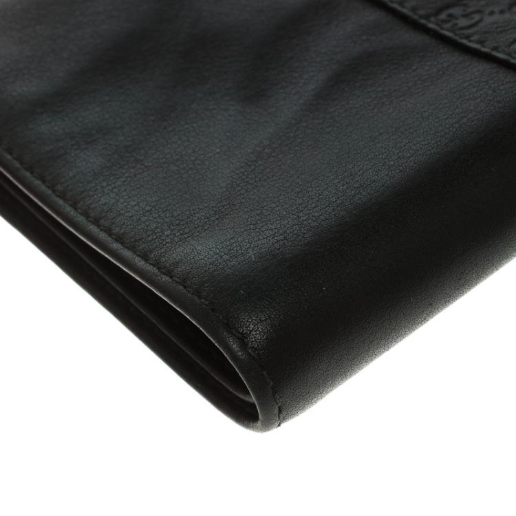 Pre Owned Gucci Black Leather Micro Guccissima  Trim Bi-Fold Wallet