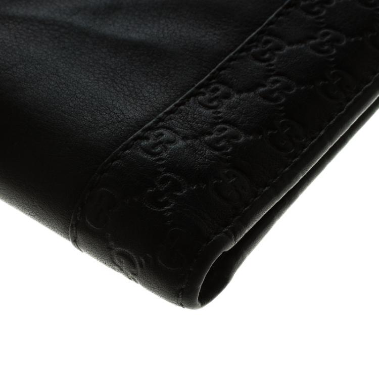 Pre Owned Gucci Black Leather Micro Guccissima  Trim Bi-Fold Wallet