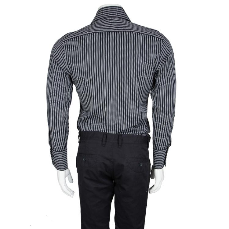 Pre Owned Gucci Monochrome Striped Long Sleeve Button Front Shirt S