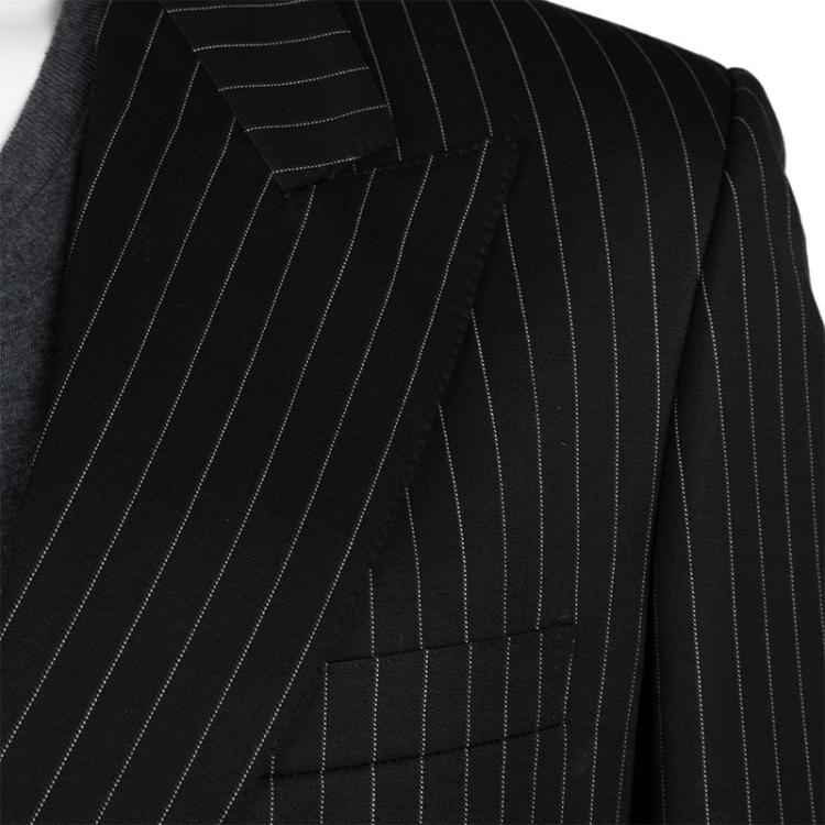 Pre Owned Gucci Black Wool Pinstriped Tailored Suit L