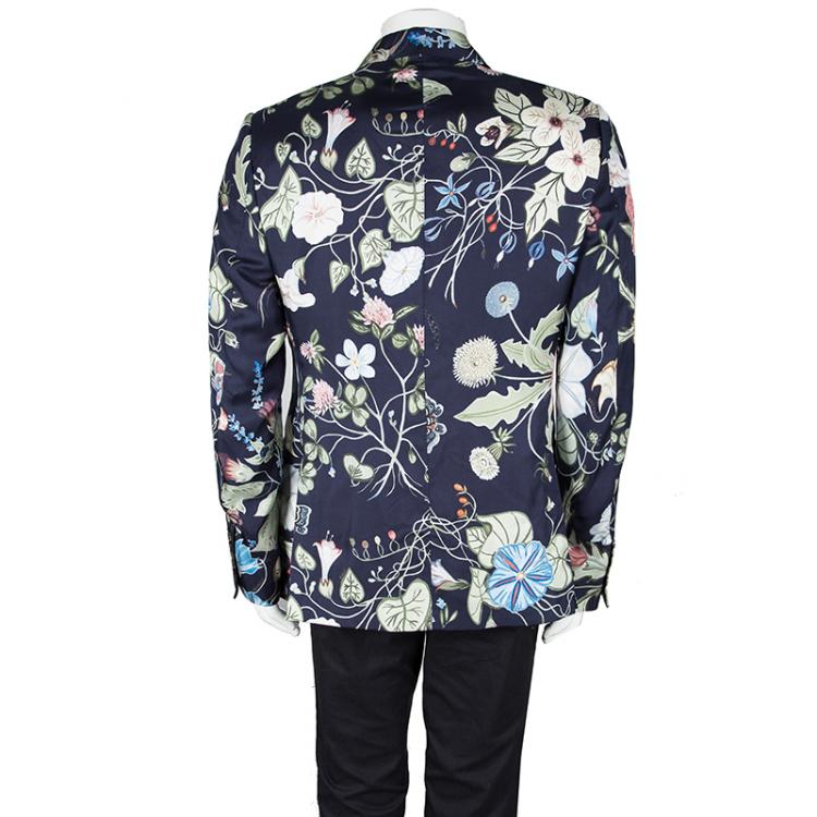 مملوكة مسبقًا Kris Knight For Gucci Navy Blue Floral Printed Silk Jacket XXXL