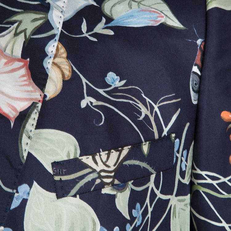 مملوكة مسبقًا Kris Knight For Gucci Navy Blue Floral Printed Silk Jacket XXXL