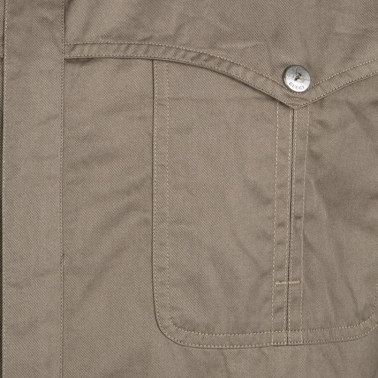 Pre Owned Gucci Khaki Cotton Zip Front Long Sleeve Shirt XL
