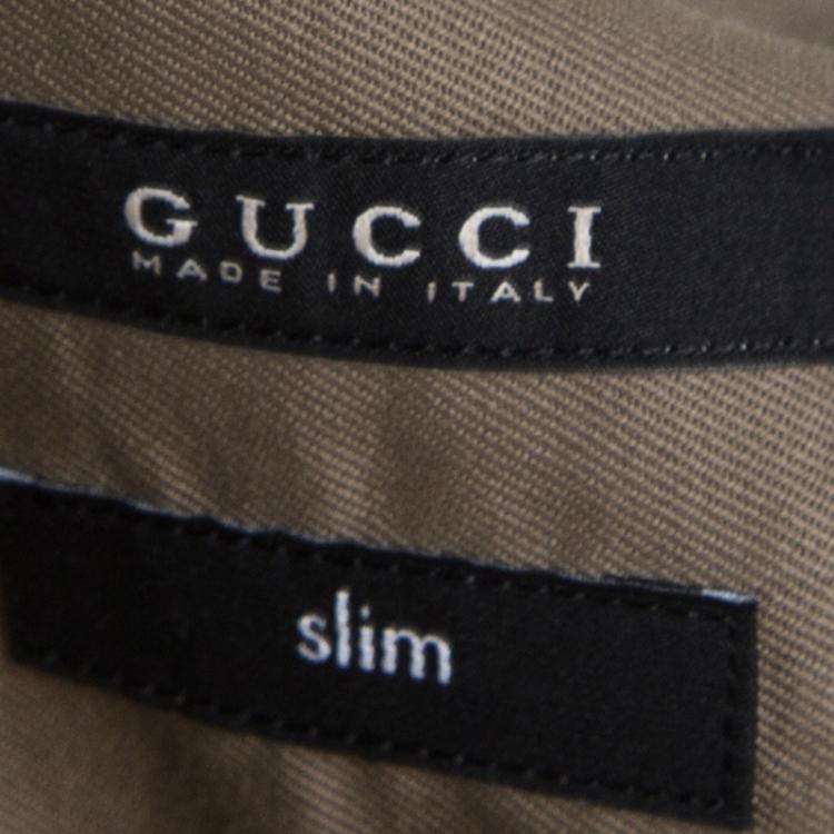Pre Owned Gucci Khaki Cotton Zip Front Long Sleeve Shirt XL