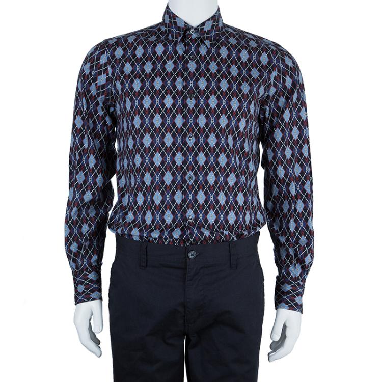 Pre Owned Gucci Men's Diagonal Link Fitted Cotton Shirt M
