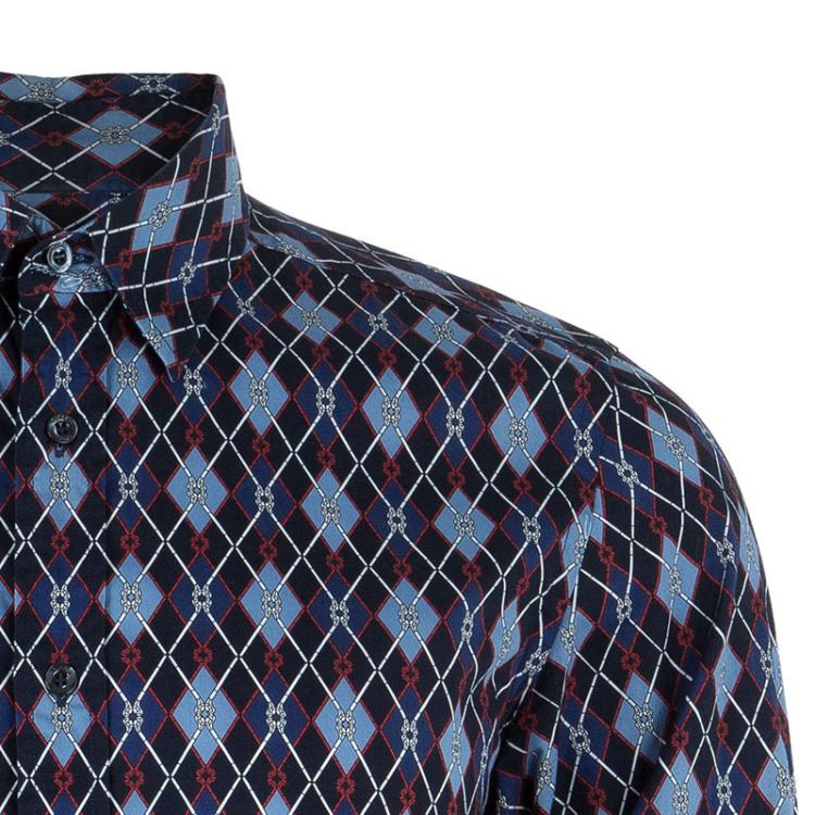 Pre Owned Gucci Men's Diagonal Link Fitted Cotton Shirt M