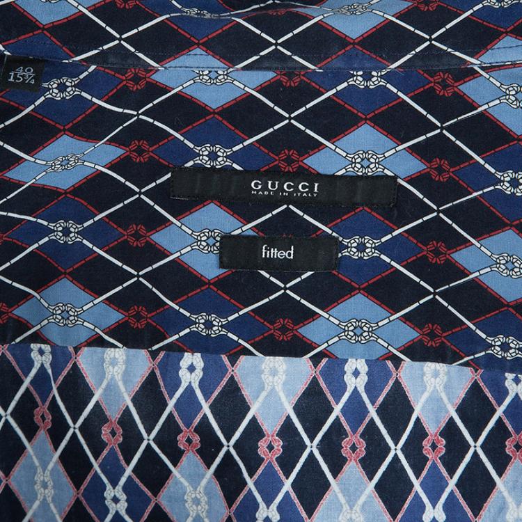 Pre Owned Gucci Men's Diagonal Link Fitted Cotton Shirt M