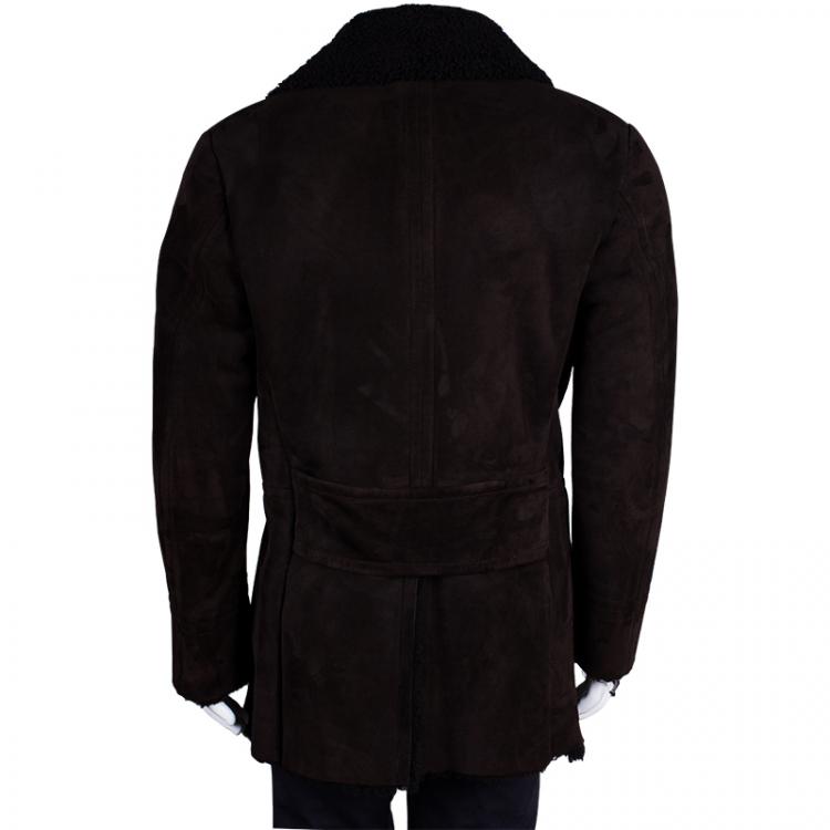 Pre Owned Gucci Men's Brown Suede Fur Jacket L