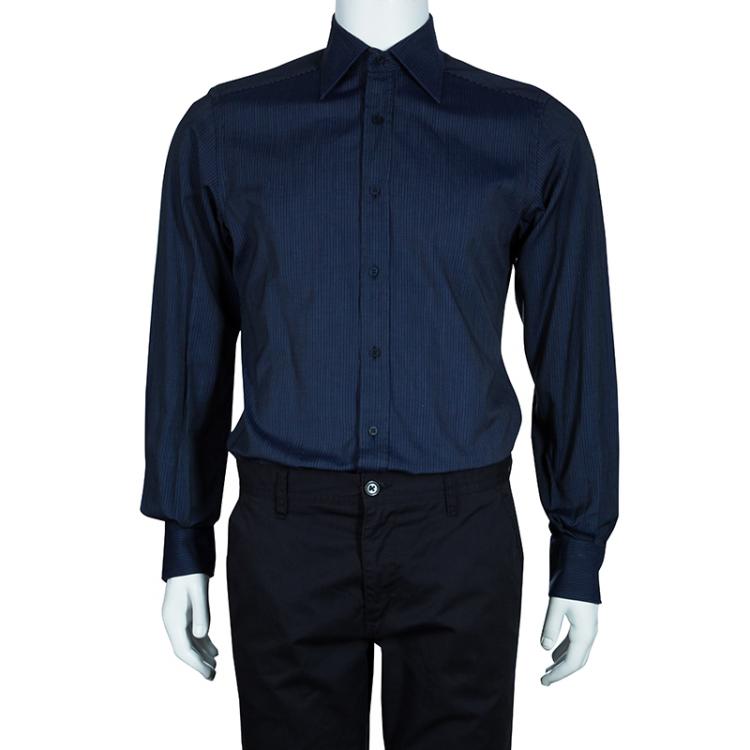 Pre Owned Gucci Men's Blue Pinstripe Shirt M