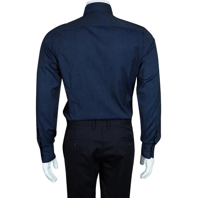 Pre Owned Gucci Men's Blue Pinstripe Shirt M