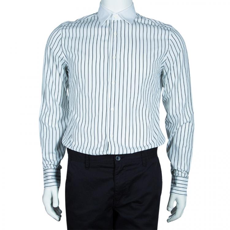 Pre Owned Gucci Men's White Striped Cotton Shirt M