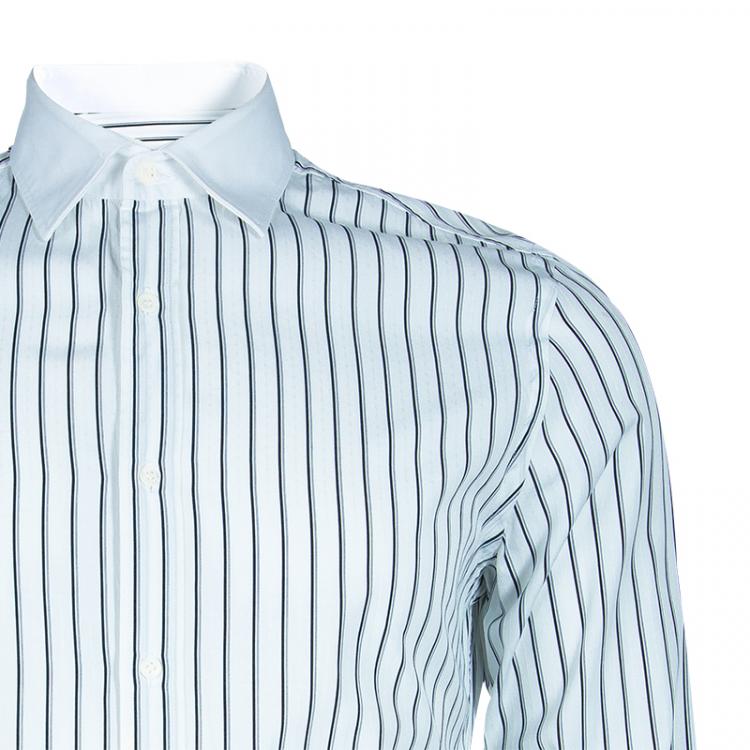 Pre Owned Gucci Men's White Striped Cotton Shirt M