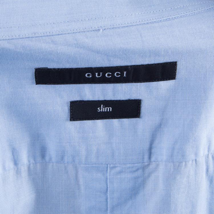 Pre Owned Gucci Men's Blue Slim Cotton Shirt M