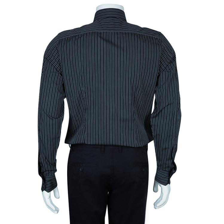 Pre Owned Gucci Men's Black Striped Slim Fit Shirt M