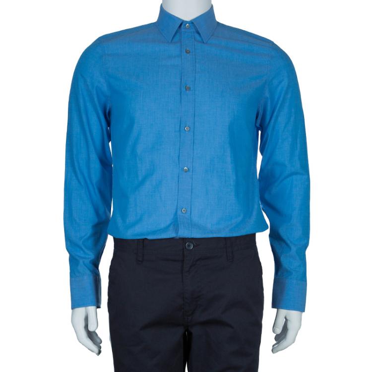 Pre Owned Gucci Men's Blue Slim Fit Shirt M