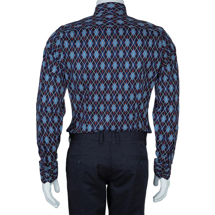 Pre Owned Gucci Men's Diagonal Link Fitted Cotton Shirt  M