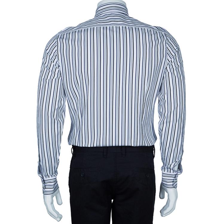 مملوكة مسبقًا Gucci Men's White and Blue Striped Shirt M