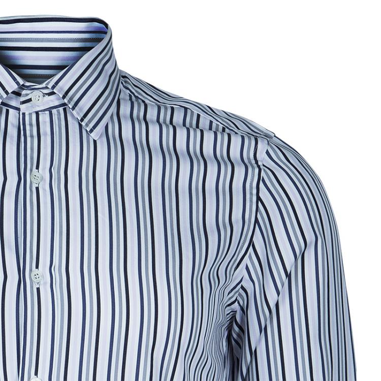 مملوكة مسبقًا Gucci Men's White and Blue Striped Shirt M