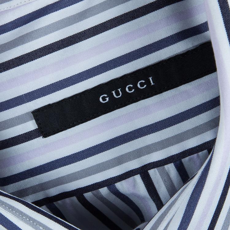 مملوكة مسبقًا Gucci Men's White and Blue Striped Shirt M