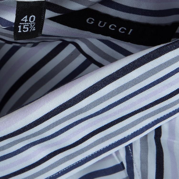 مملوكة مسبقًا Gucci Men's White and Blue Striped Shirt M