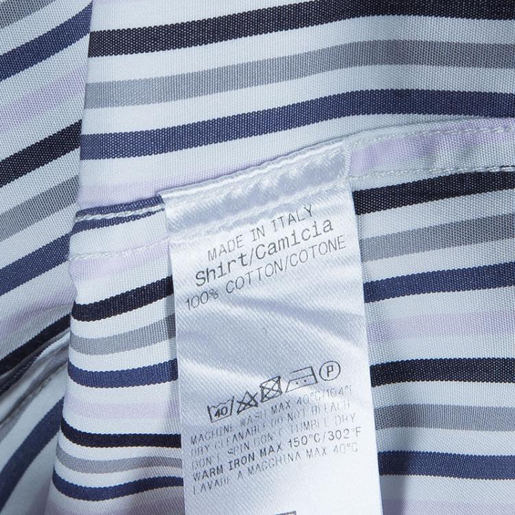 مملوكة مسبقًا Gucci Men's White and Blue Striped Shirt M