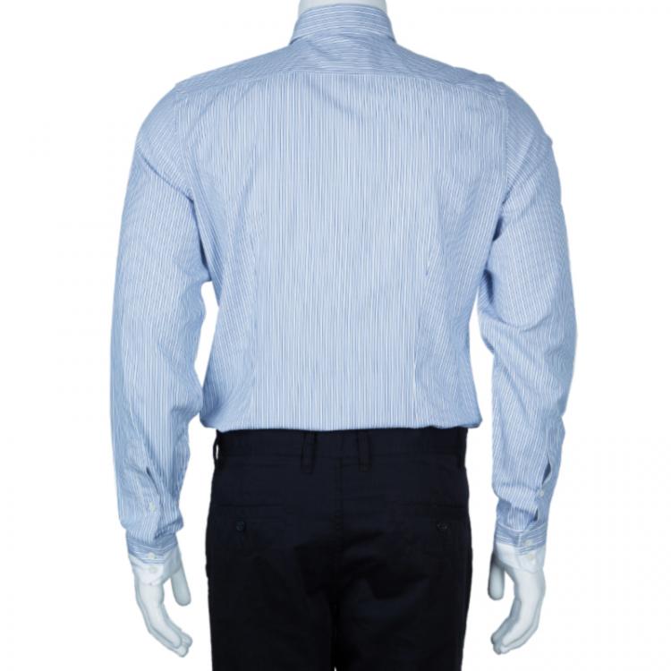 Pre Owned Gucci Men's  Blue Striped Shirt M