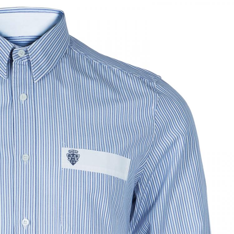 Pre Owned Gucci Men's  Blue Striped Shirt M