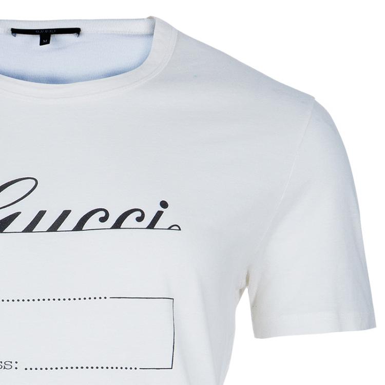 Pre Owned Gucci White Logo Print T-Shirt M