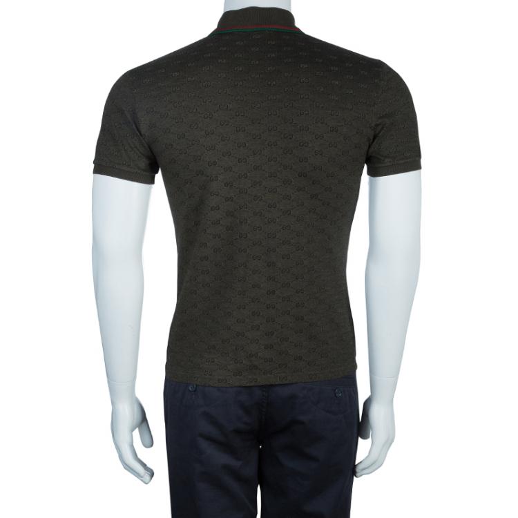 Pre Owned Gucci Men's Olive Green GG Polo Shirt S/M